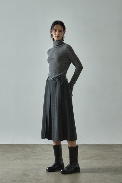 Classic Pleated Skirt_charcoal