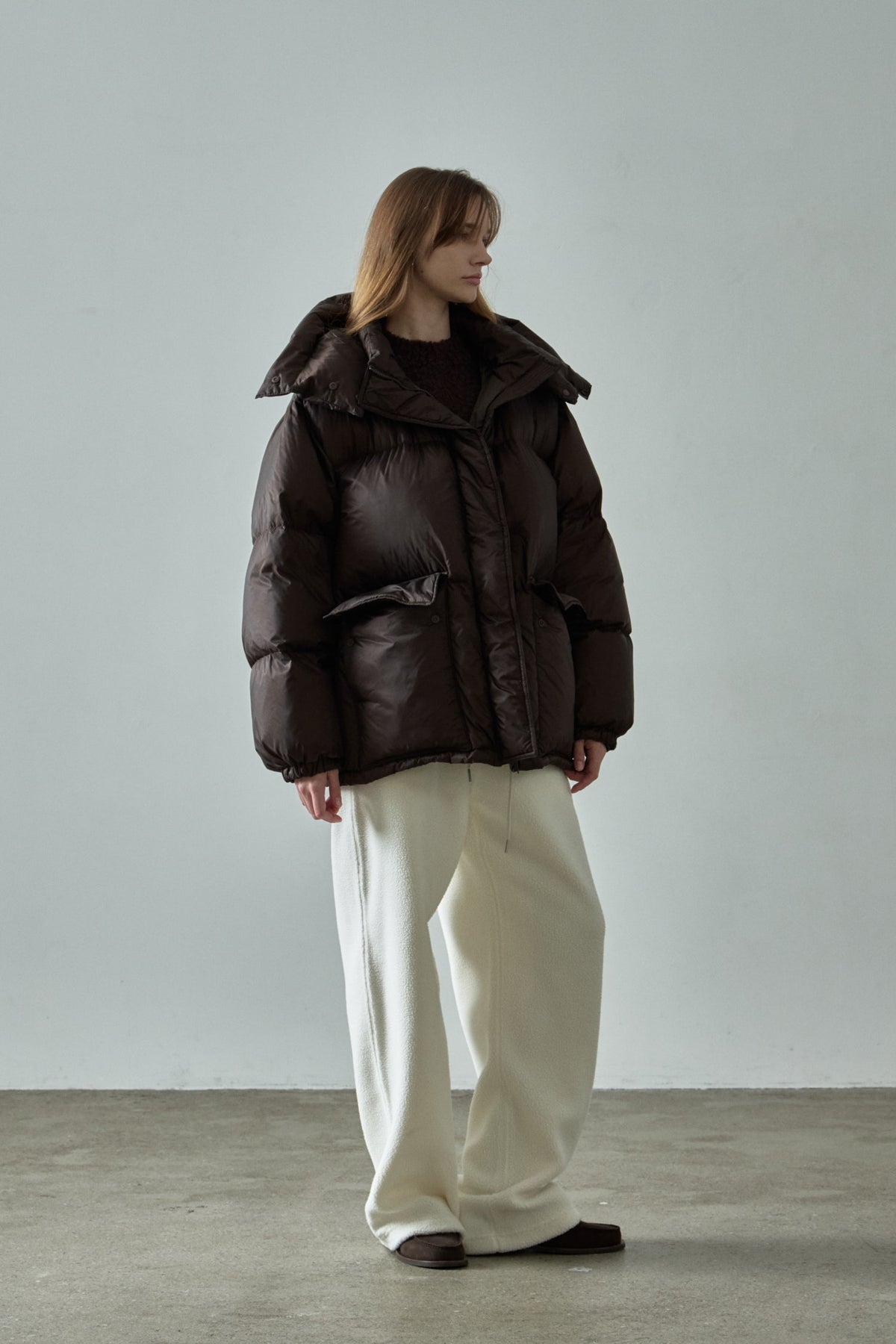 Goose Down Half Padded Coat_brown