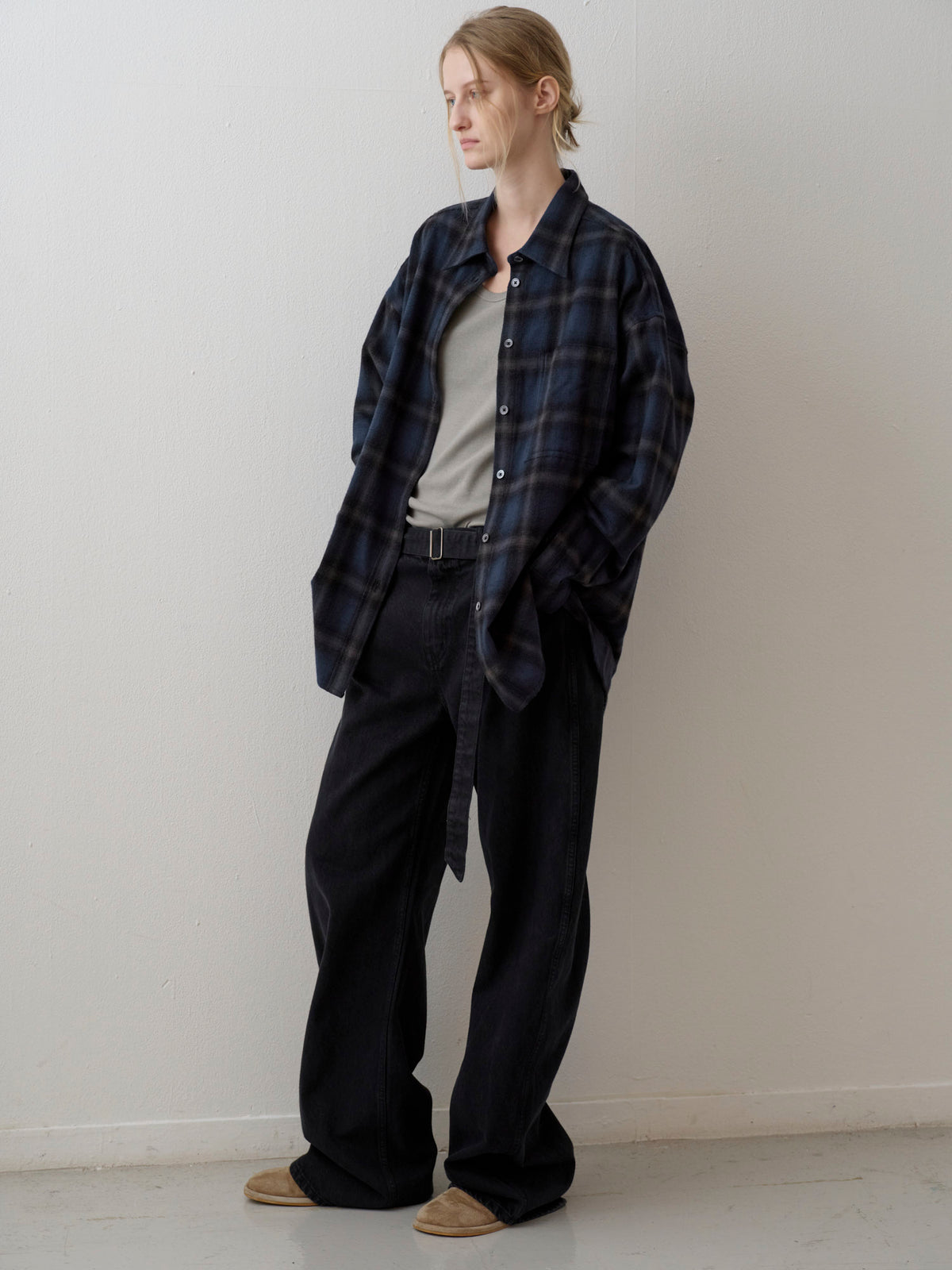 Boyfit Flannel Shirt_Navy