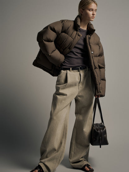 Goose down button puffer_brown