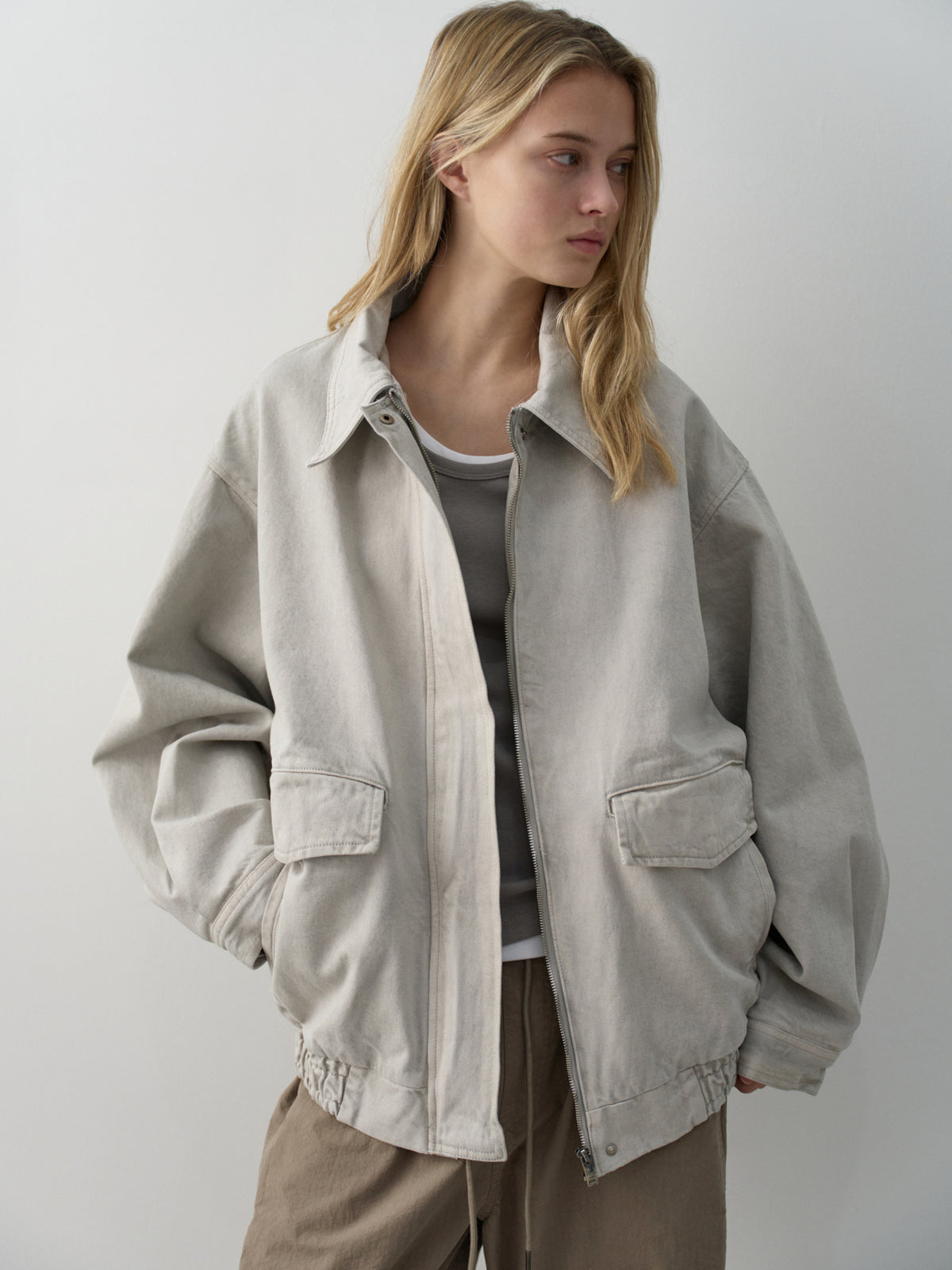 Oversized Fit Utility Cotton Blouson_sand grey