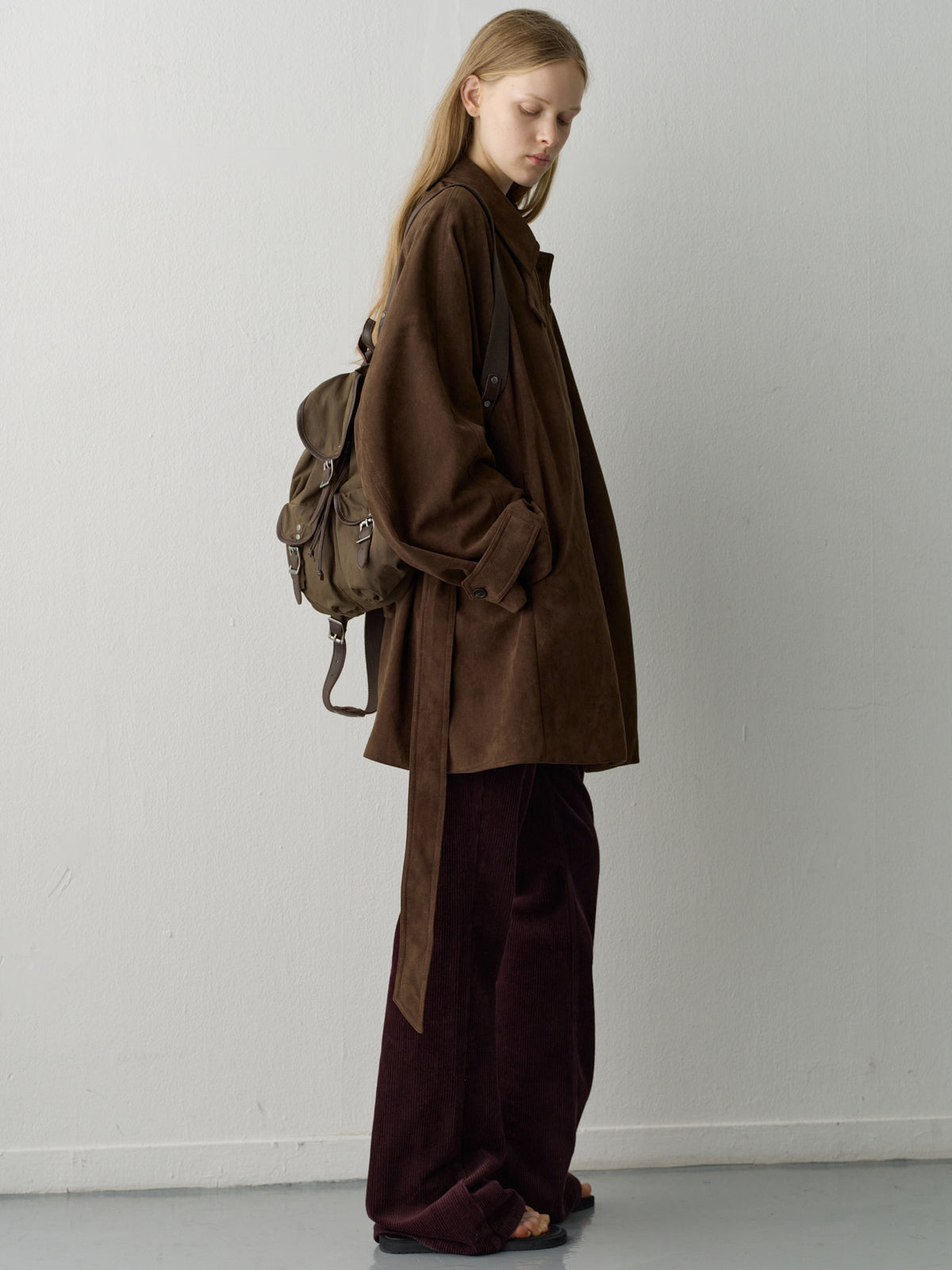 Suede Belted Half Coat_brown