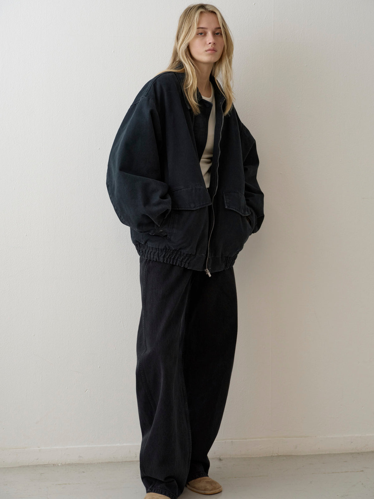 Overfit Vintage Cotton Blouson_Blue Charcoal