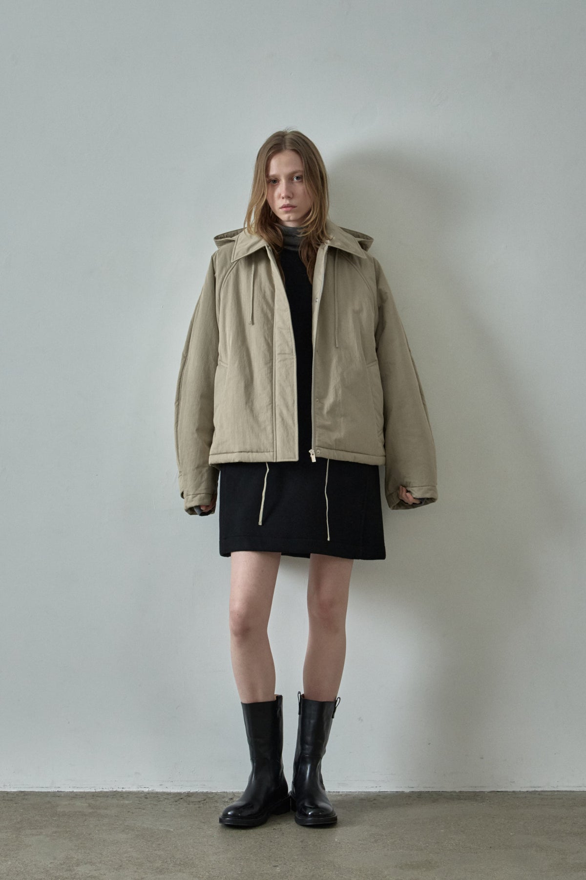 Minimal Hooded Padded Jacket_beige