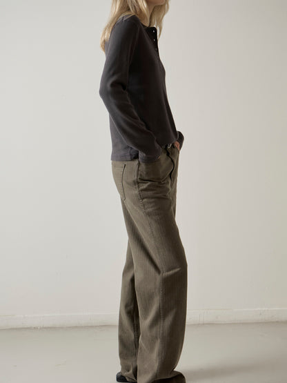 Striped Straight Denim_khaki