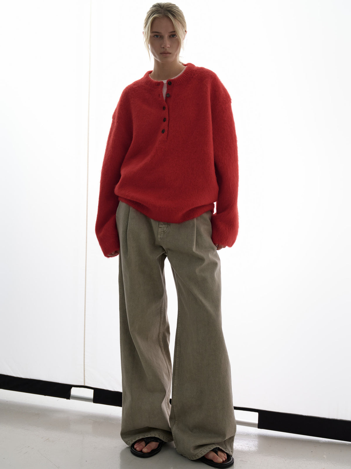 Alpaca Henley Neck Sweater_red