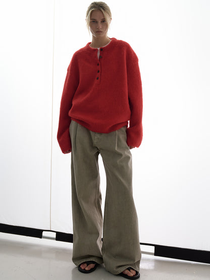 Alpaca Henley Neck Sweater_red