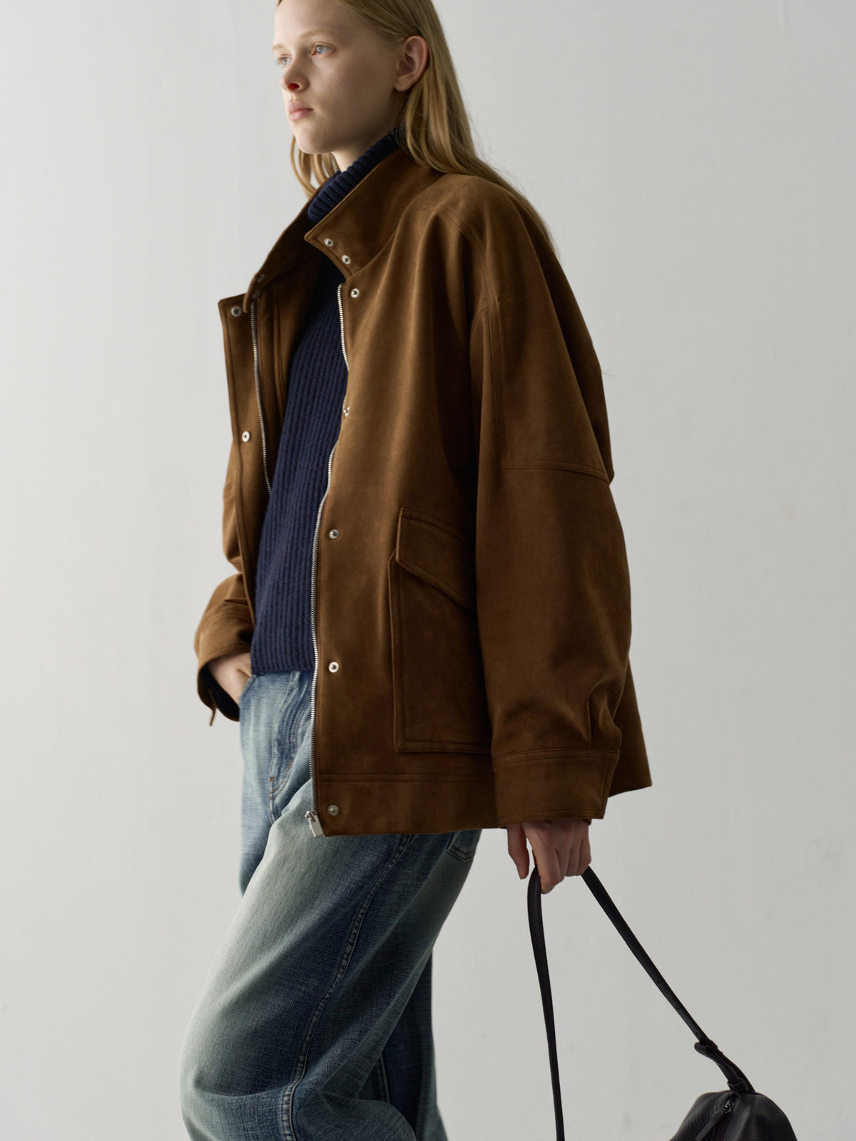 High-neck suede jacket_camel