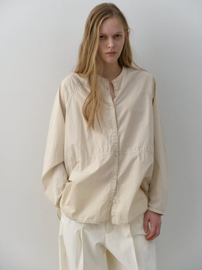 Cotton Band-Collar Blouse_beige