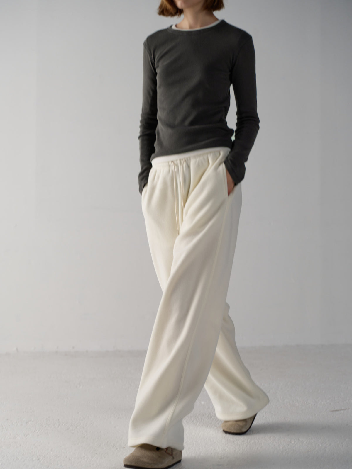 Wool Fleece Banding Pants_ivory