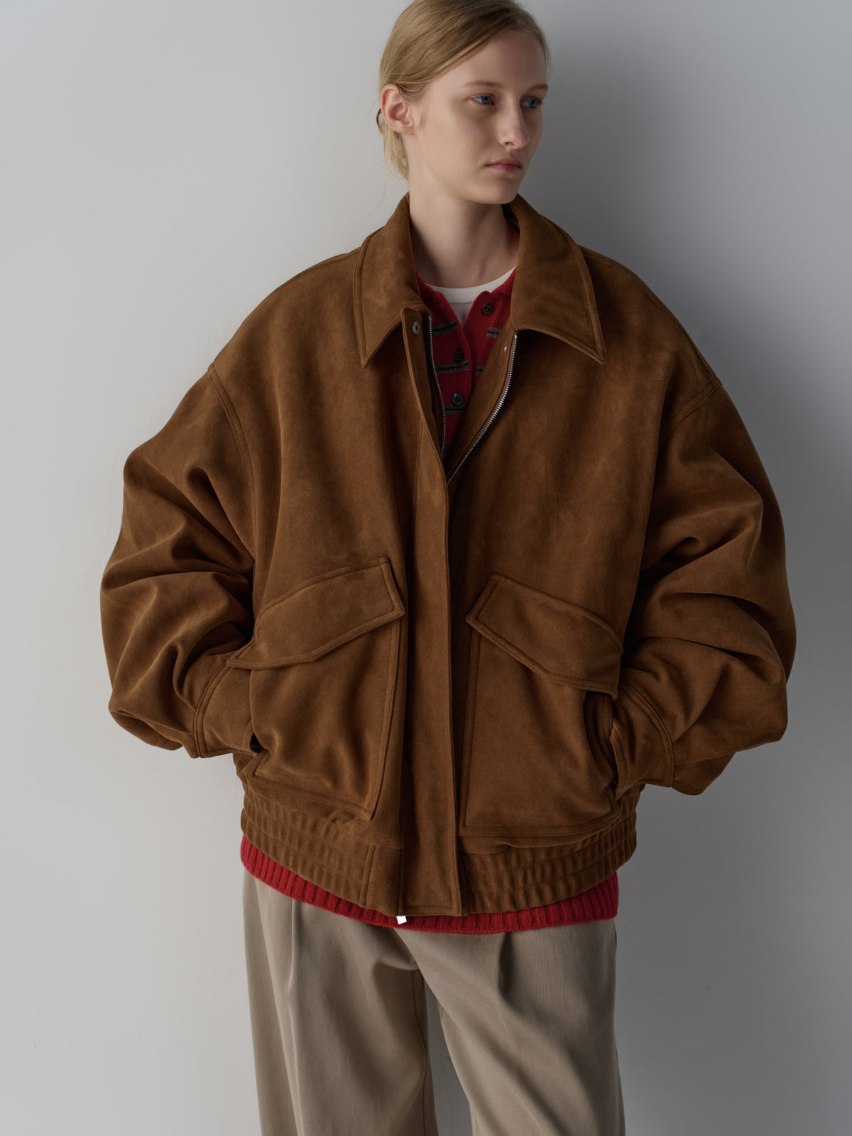 Oversized Fit Suede Shearling Blouson_camel