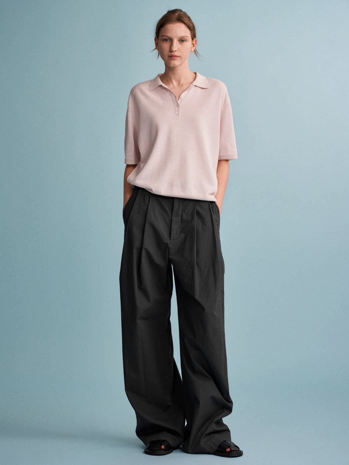 Vintage Cotton Two-Tuck Wide Pants_charcoal
