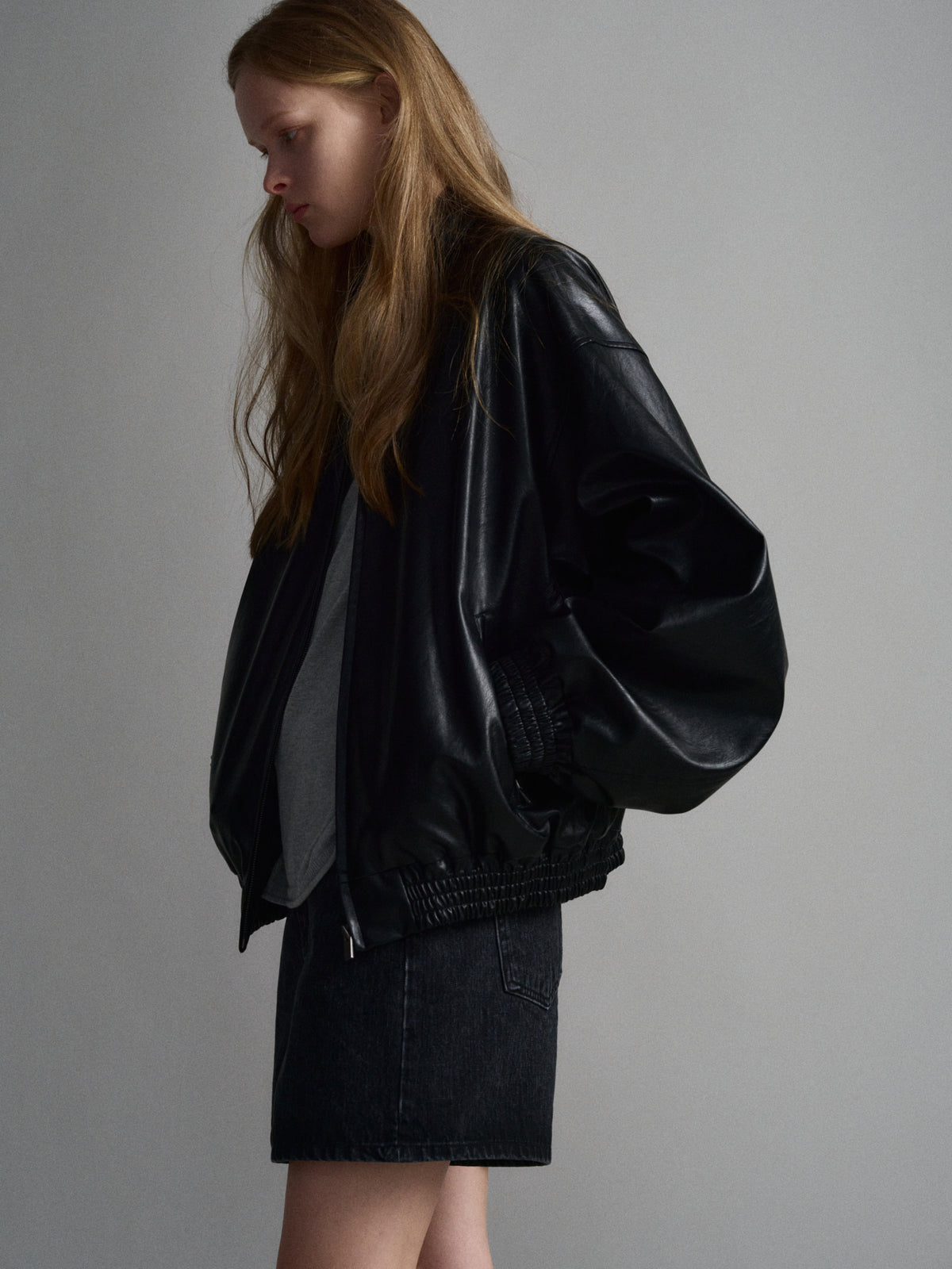 Stand Collar Leather Blouson_black
