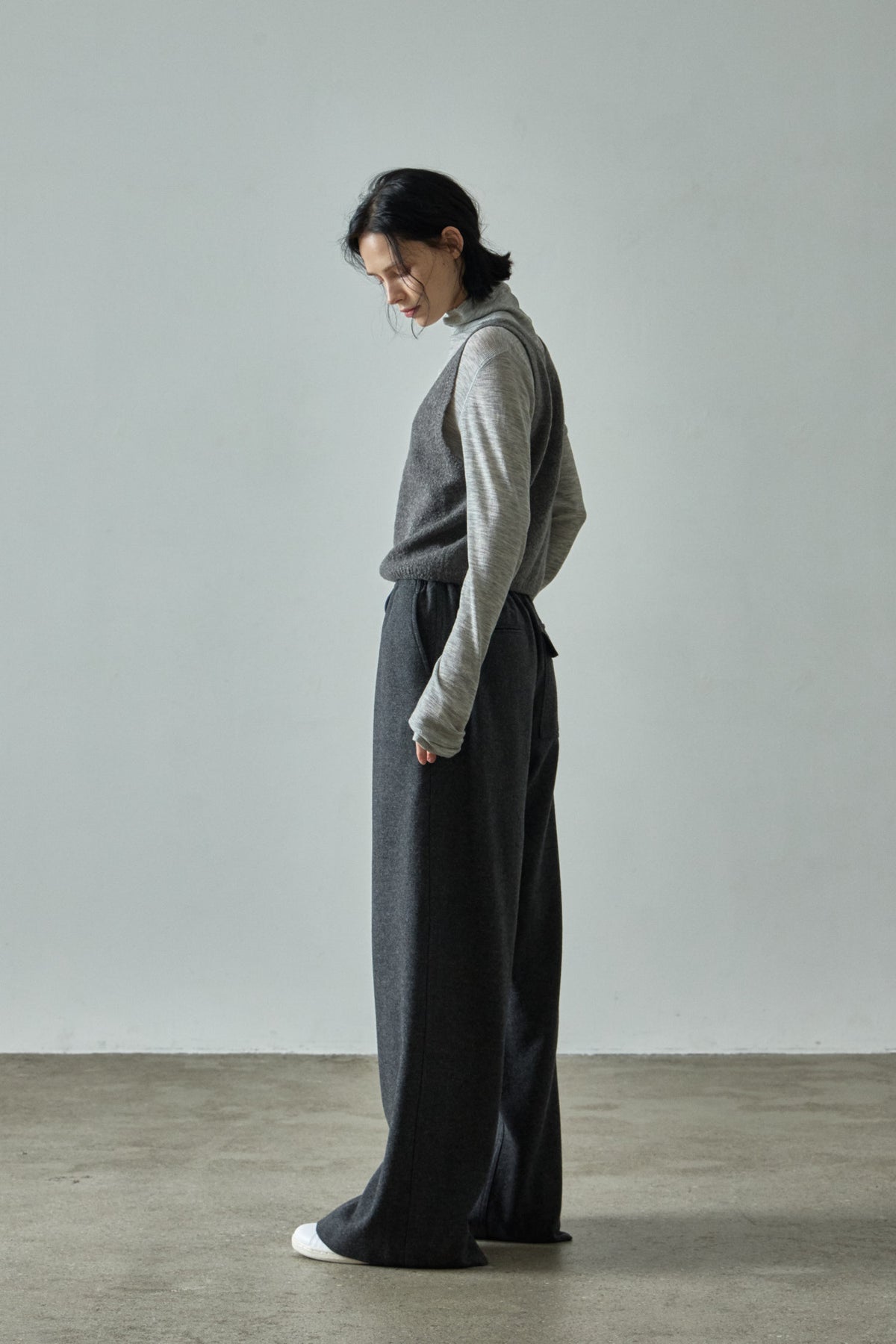 Relaxed Wool Banding Pants_dark charcoal