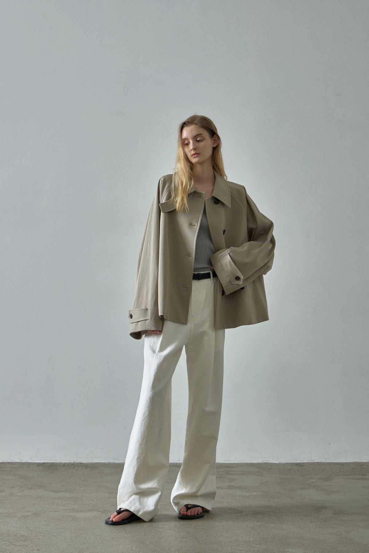 Overfit Cotton Half Coat_olive beige