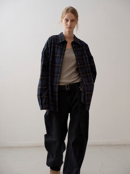 Boyfit Flannel Shirt_Navy