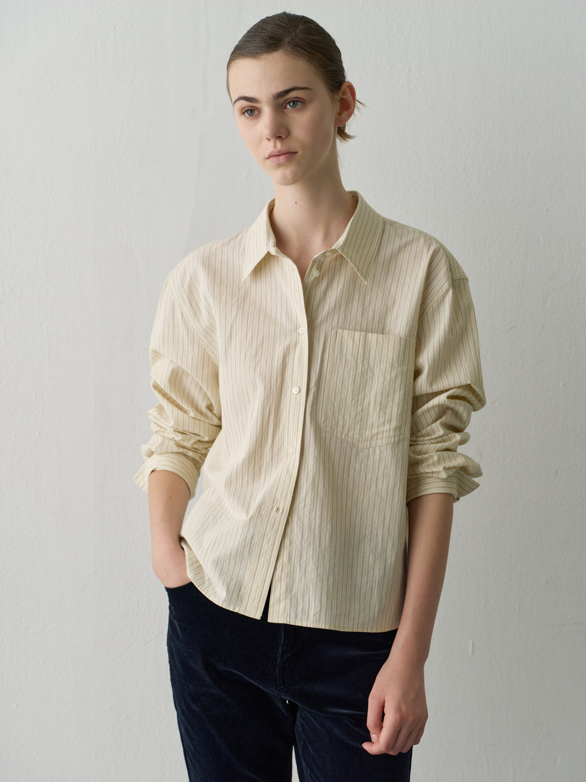 Stripe Cropped Shirt_cream