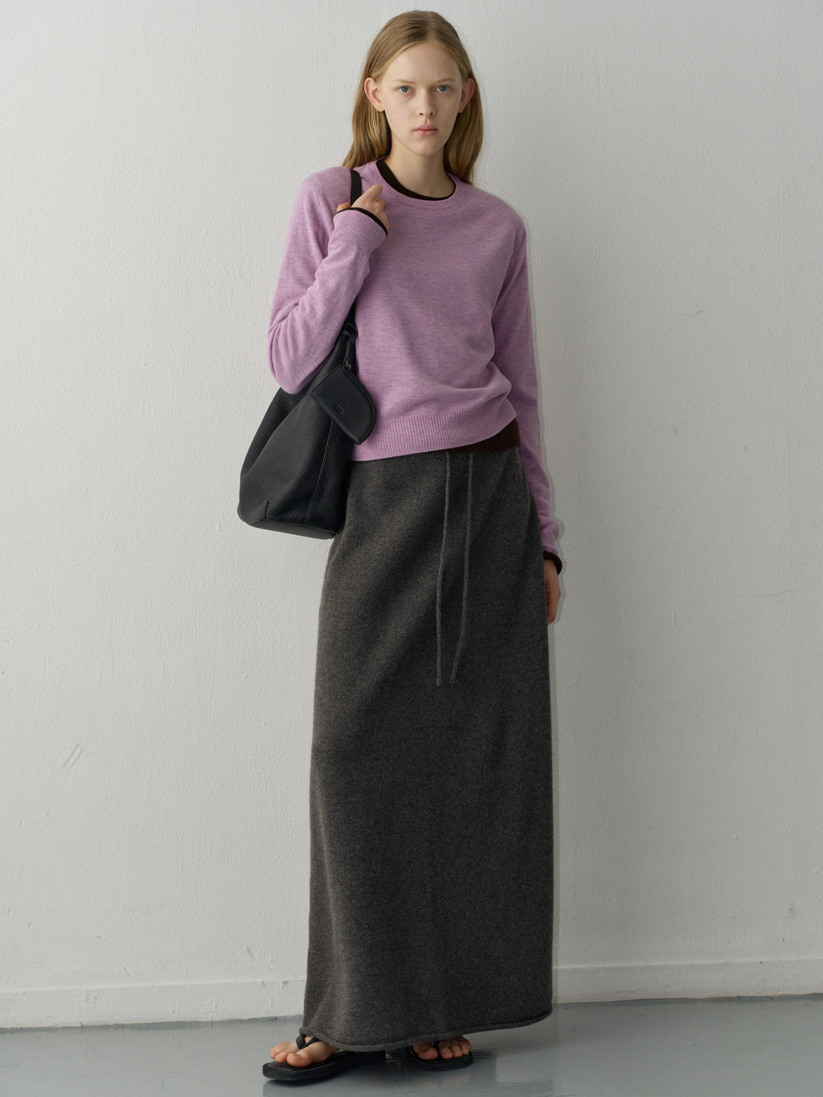 Cashmere Knit Maxi Skirt_charcoal