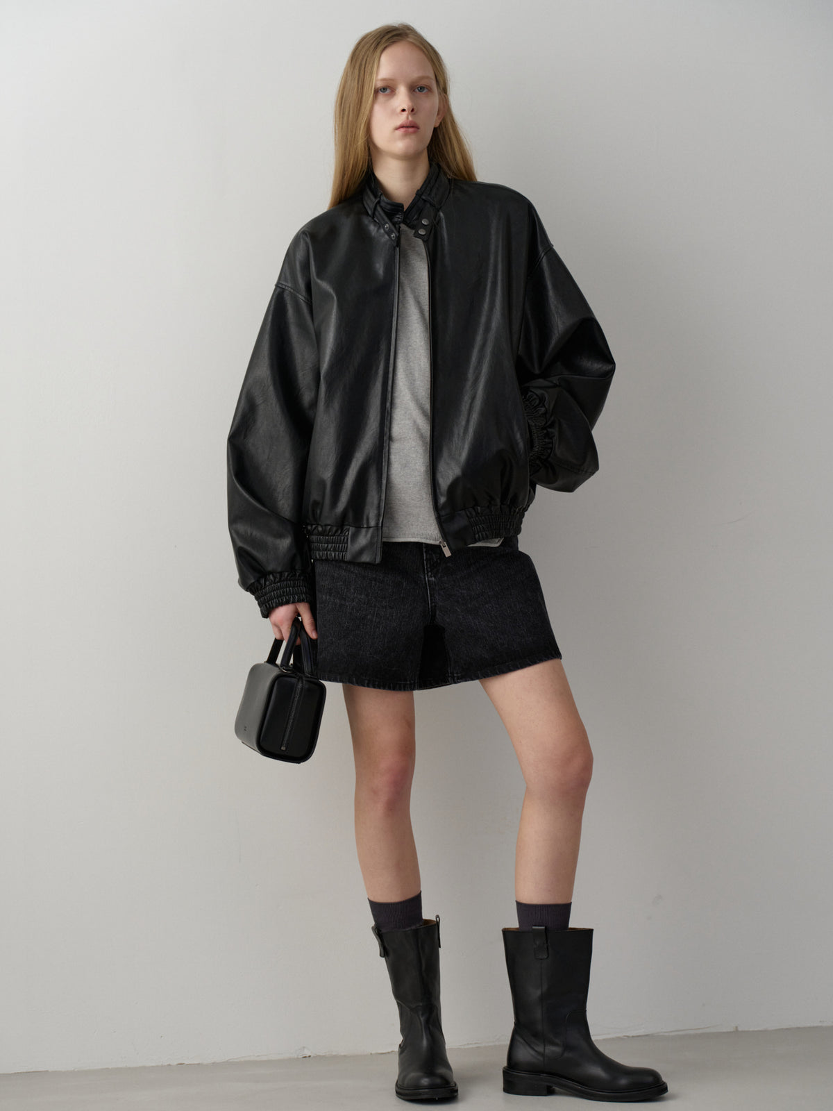 Stand Collar Leather Blouson_black