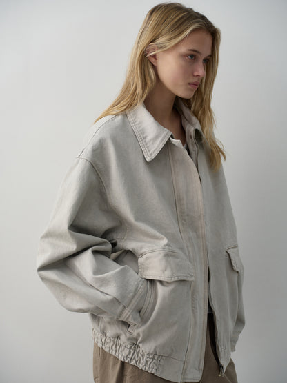 Oversized Fit Utility Cotton Blouson_sand grey