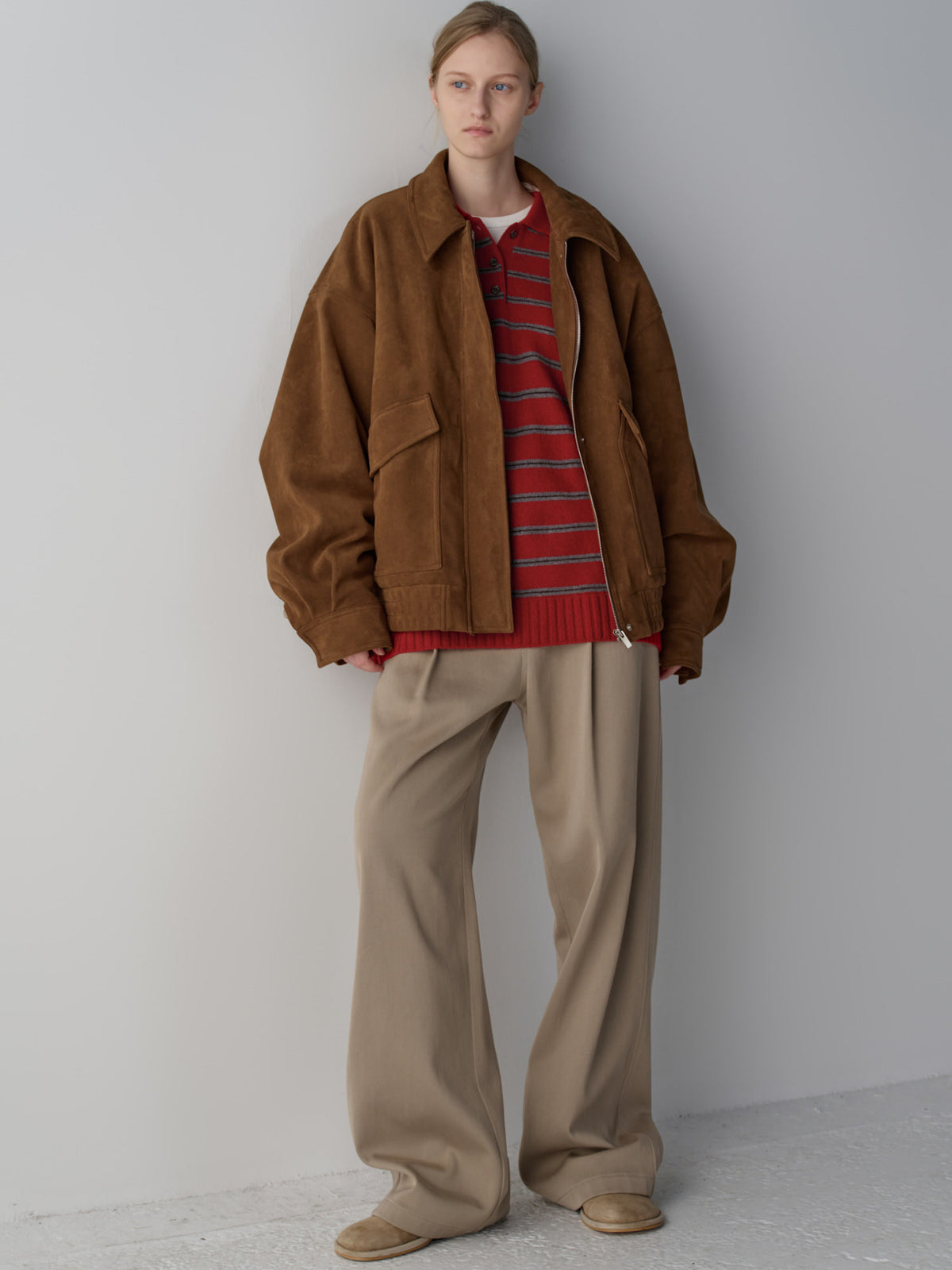 Oversized Fit Suede Shearling Blouson_camel
