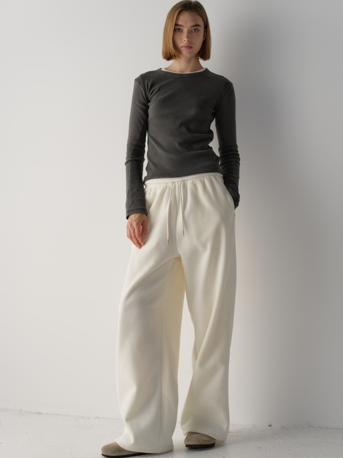 Wool Fleece Banding Pants_ivory