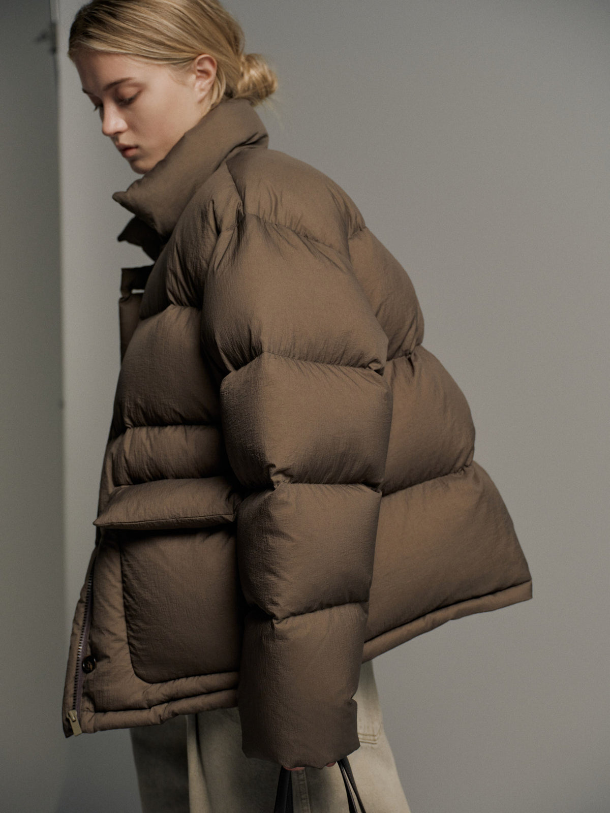 Goose down button puffer_brown