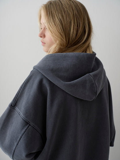 Oversized Fit Pigment Zip-Up Hoodie_blue grey