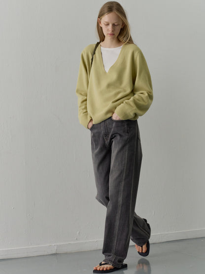 Cashmere Deep V-Neck Knit_sage olive