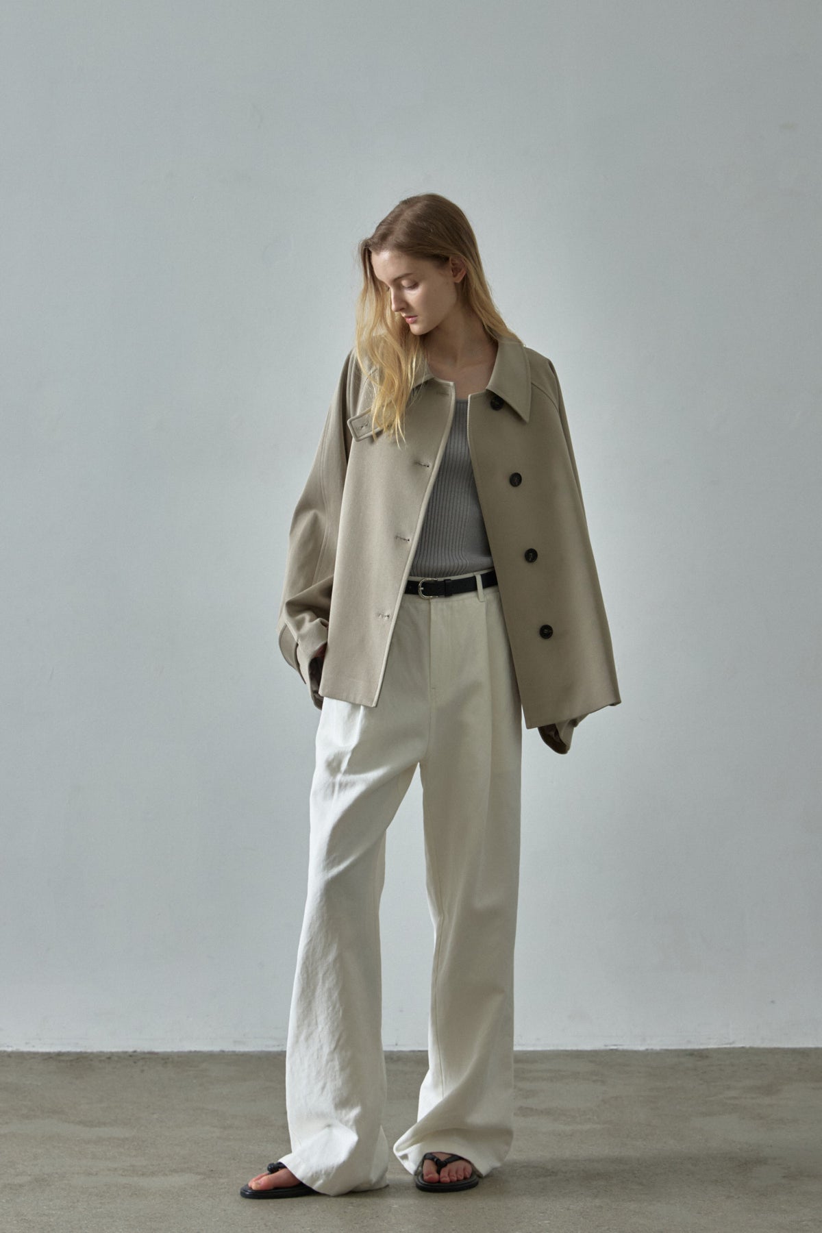 Overfit Cotton Half Coat_olive beige