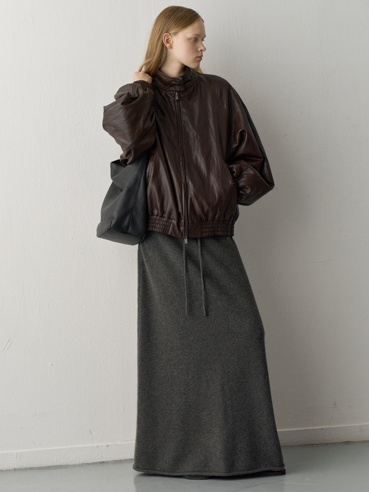Double-Button Leather Blouson_brown