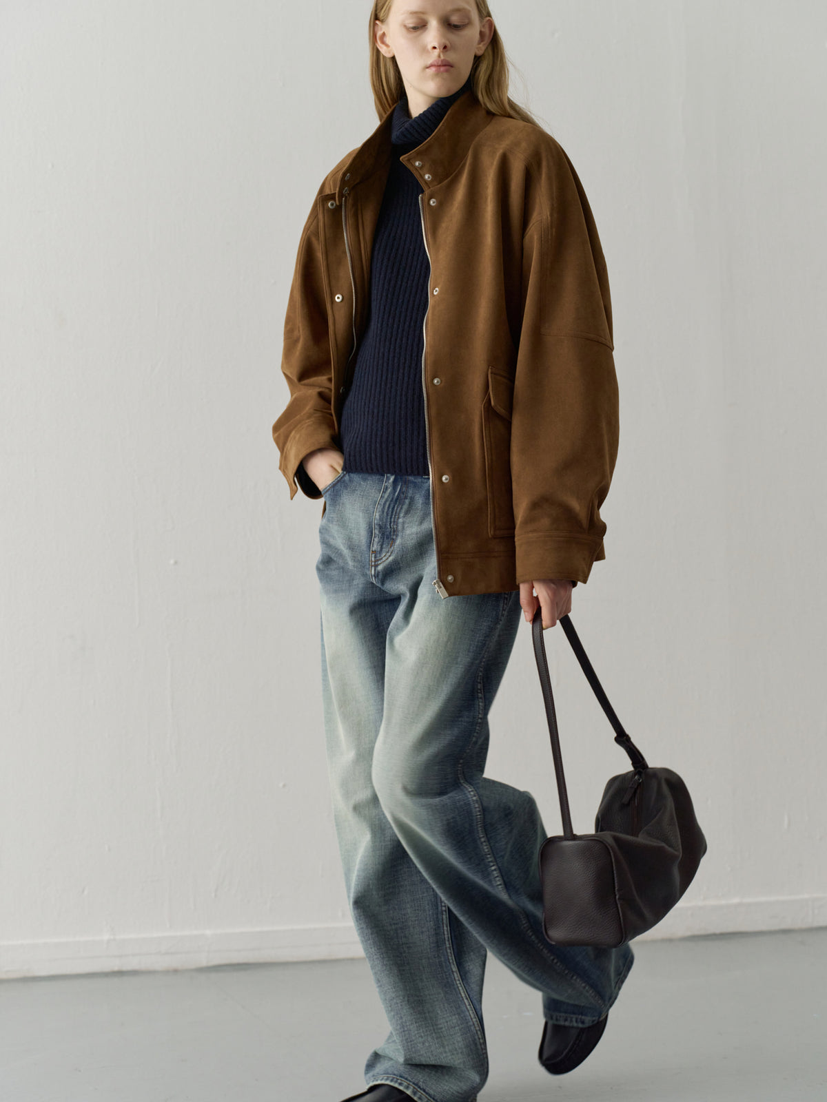 High-neck suede jacket_camel