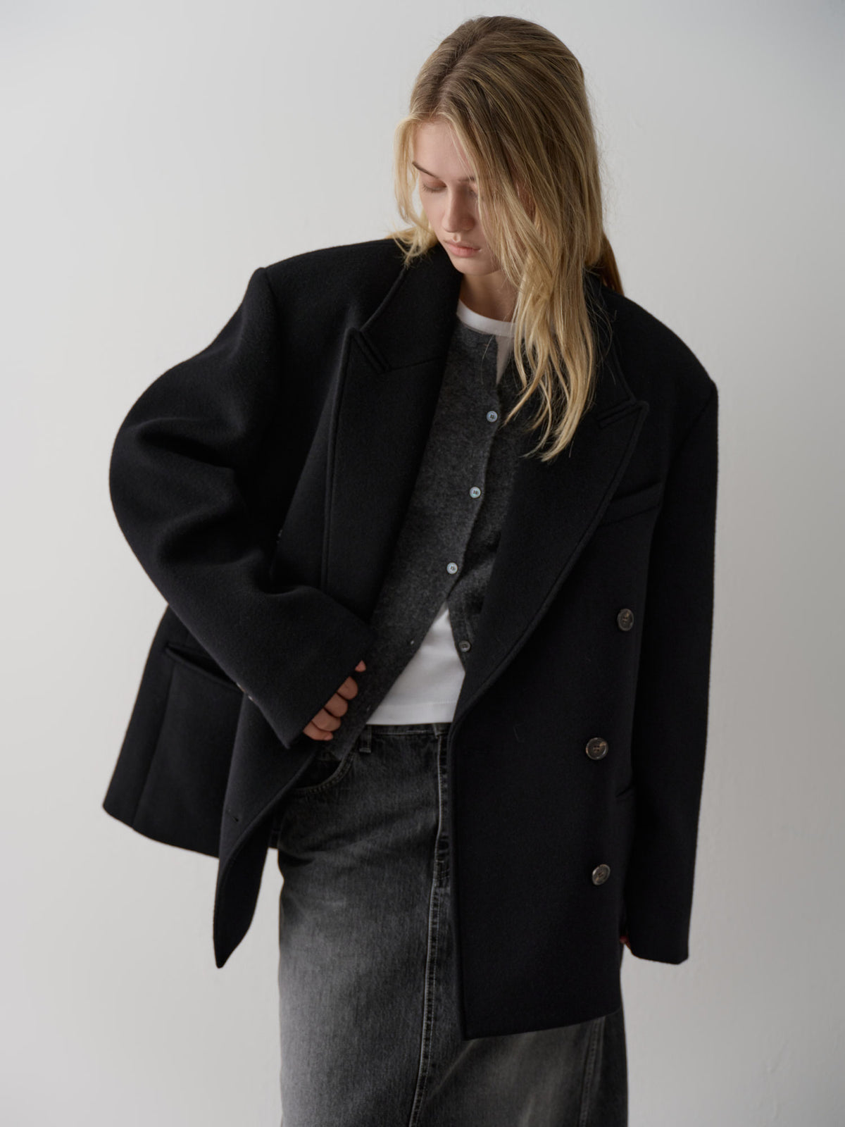 Cashmere Double Half Coat_black