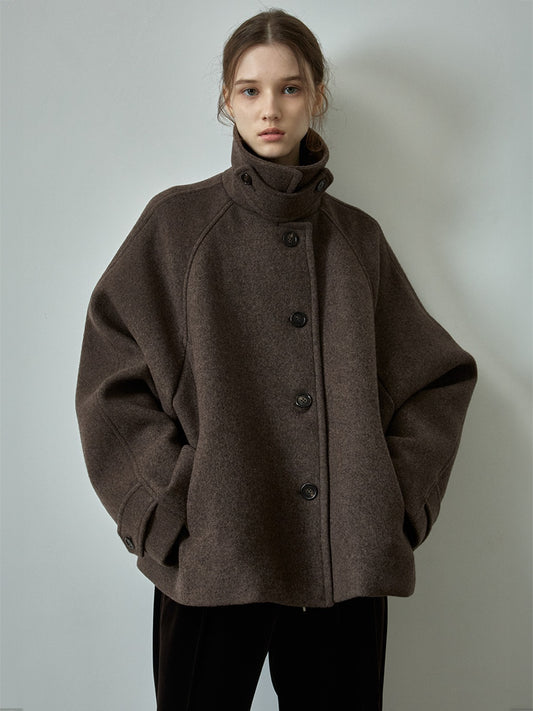 Oversized Fit Cashmere Half Coat_melange brown