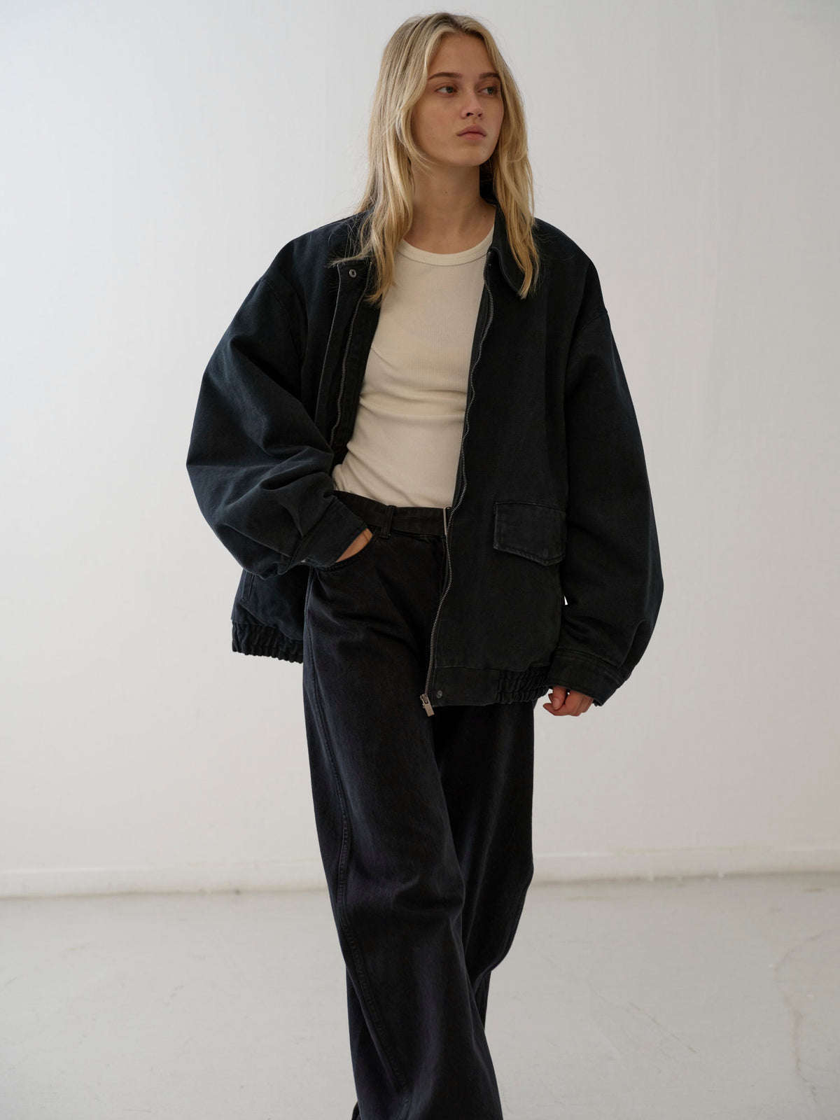 Overfit Vintage Cotton Blouson_Blue Charcoal