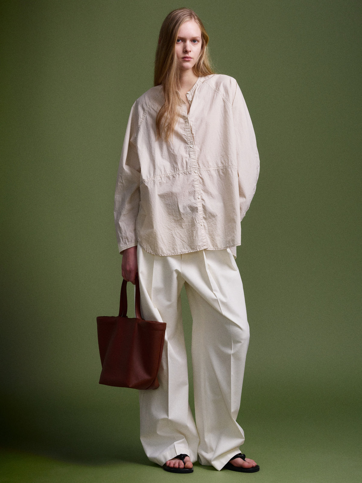 Cotton Two-Tuck Wide Pants_off white