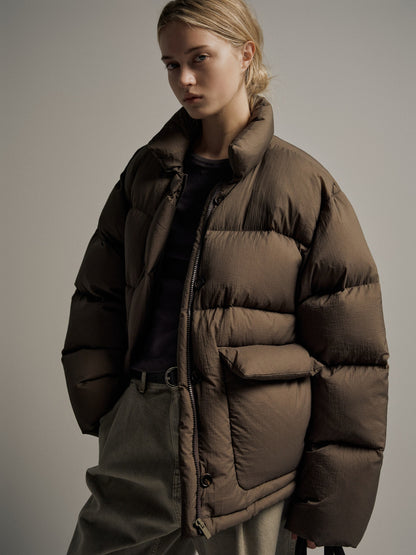 Goose down button puffer_brown