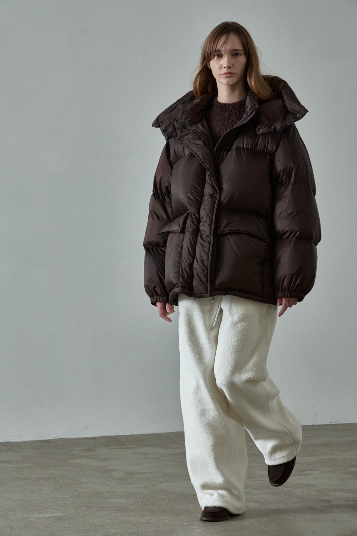 Goose Down Half Padded Coat_brown