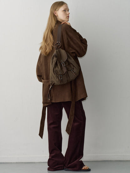Suede Belted Half Coat_brown