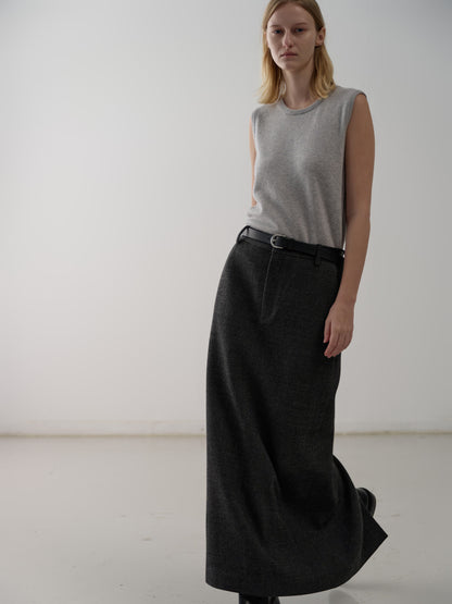Wool Twill Maxi Skirt_Charcoal