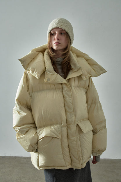 Goose Down Half Padded Coat_butter