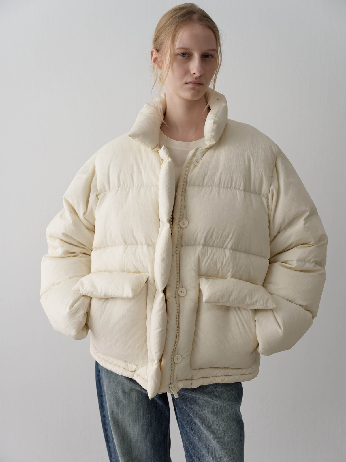 Goose down button puffer_ivory