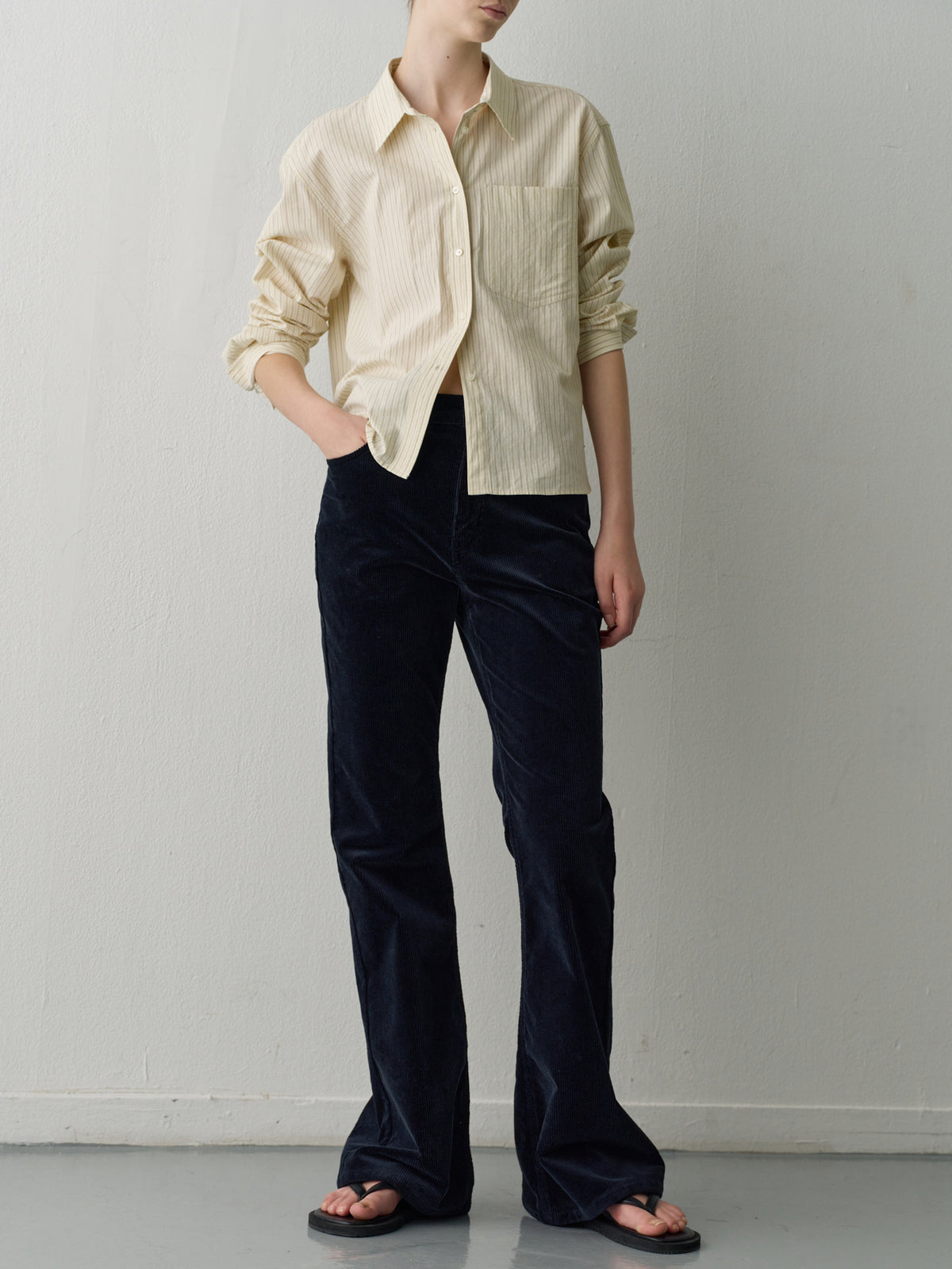 Stripe Cropped Shirt_cream