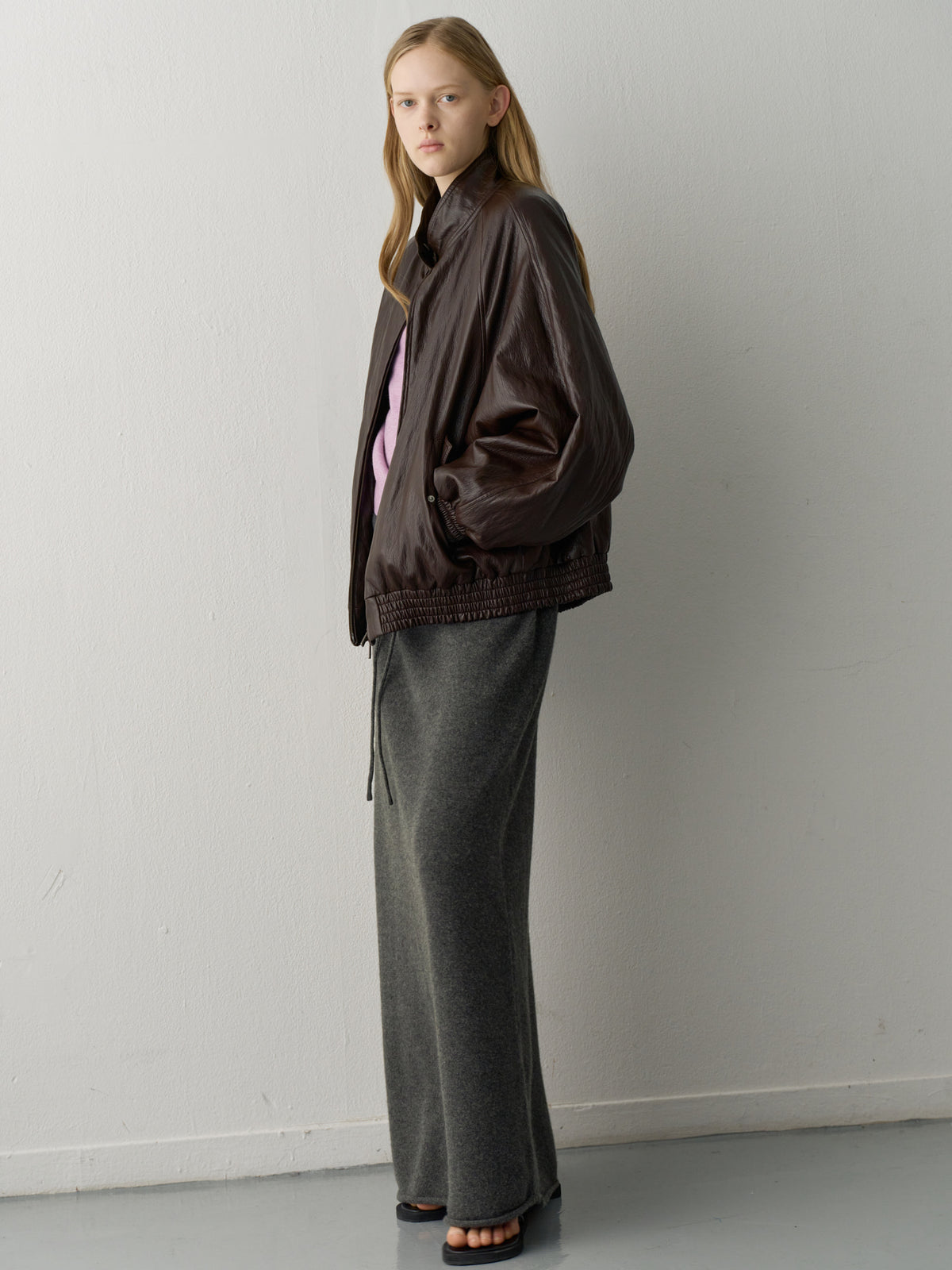 Double-Button Leather Blouson_brown