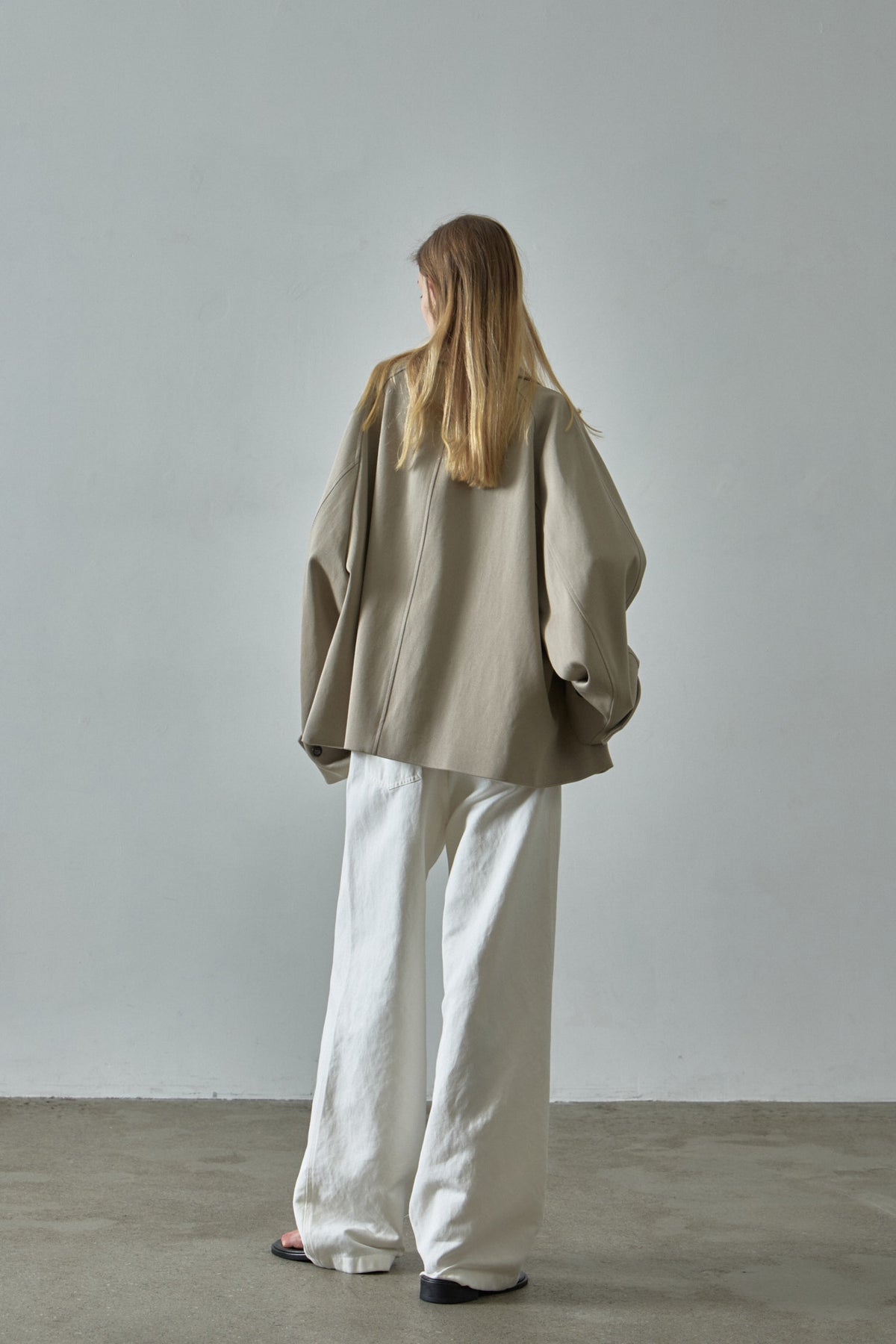Overfit Cotton Half Coat_olive beige