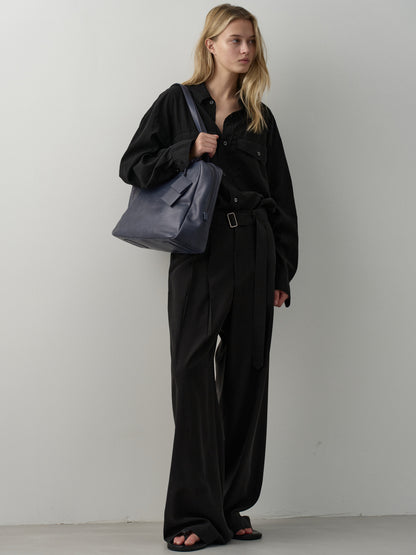 Belted Two-Tuck Wide Pants_black