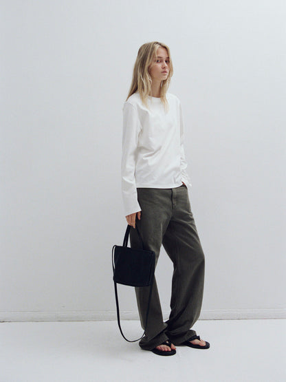 Striped Straight Denim_khaki