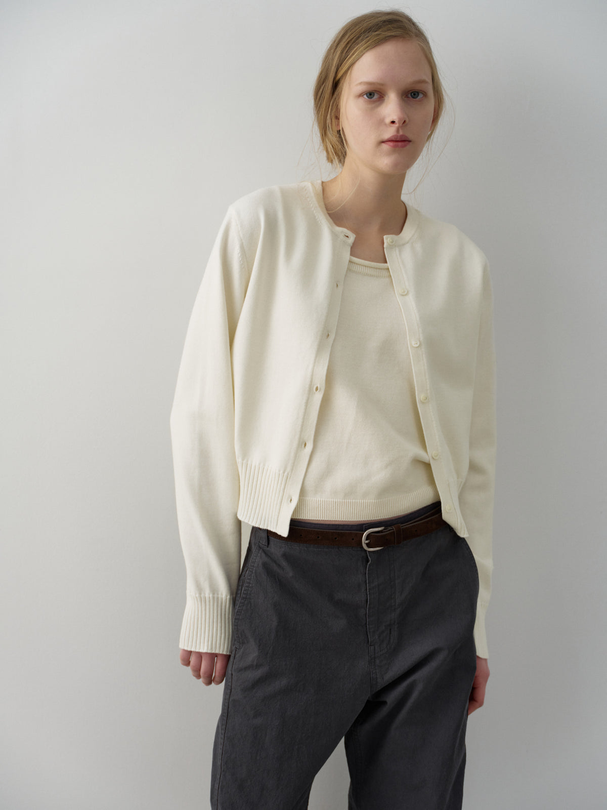 Cotton Minimal Cardigan_ivory