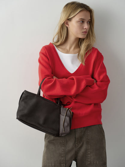 Breeze Tote Washed Leather Bag_chocolate