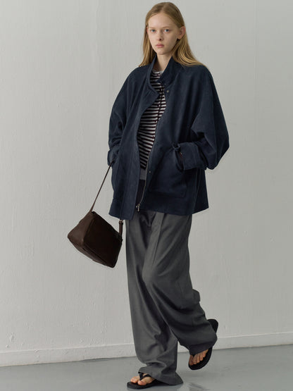 [11/25 Pre-order] High-Neck Suede Jacket_Navy